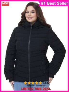 Plus Size Packable Lightweight Puffer Jacket Hooded Winter Coat
